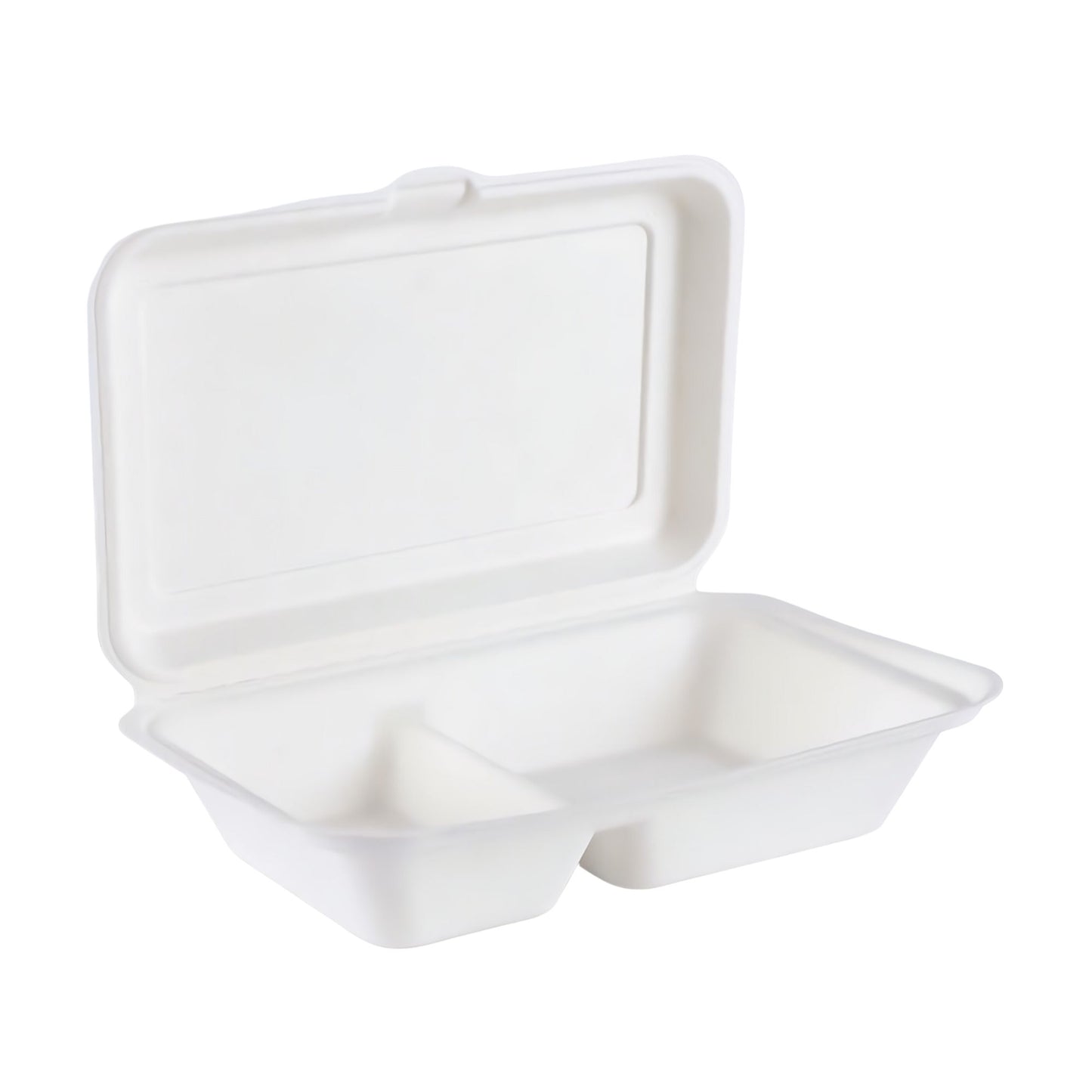 Honest Pack Clamshell Container from Sugarcane Fibre, 2 Compartment, 25 x 16 x 6.5 cm, 1000 ml